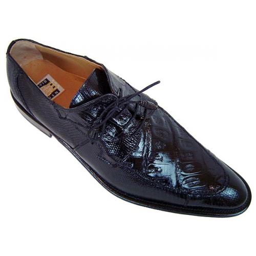 David Eden "Seneca" Black Pointed Toe Crocodile/Lizard Shoes